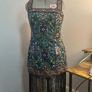 NWT Anthropologie Slim Fringed Midi Dress